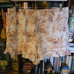 Abercrombie & Fitch Floral High Waist Shorts - Cream and Brown